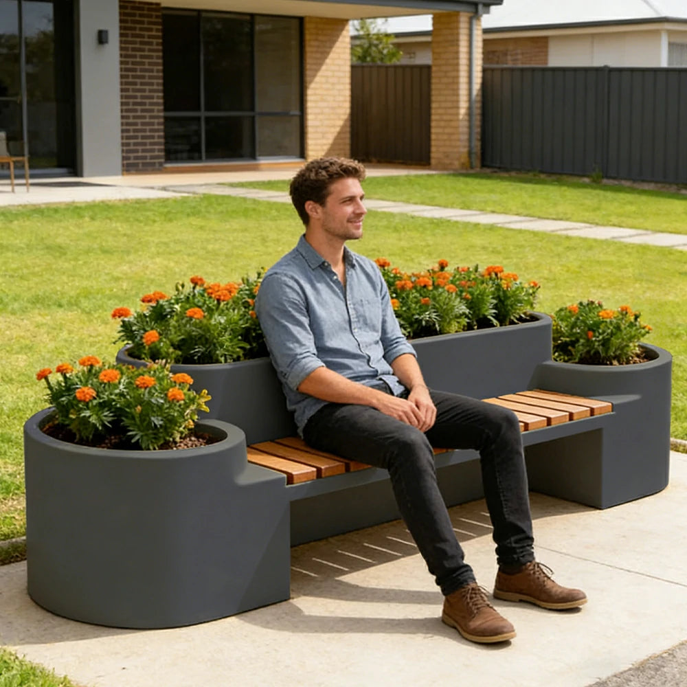 SOLARA 120/150/180cm Outdoor Metal Planter Box Thick Galvanized Steel Frame with High-Temp Coating for Commercial Patio Terrace - Grey