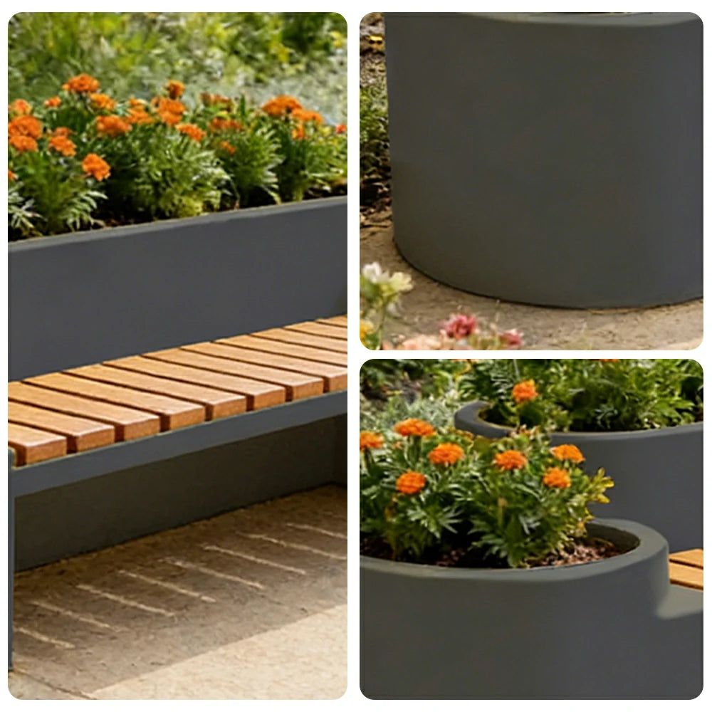 SOLARA 120/150/180cm Outdoor Metal Planter Box Thick Galvanized Steel Frame with High-Temp Coating for Commercial Patio Terrace - Grey
