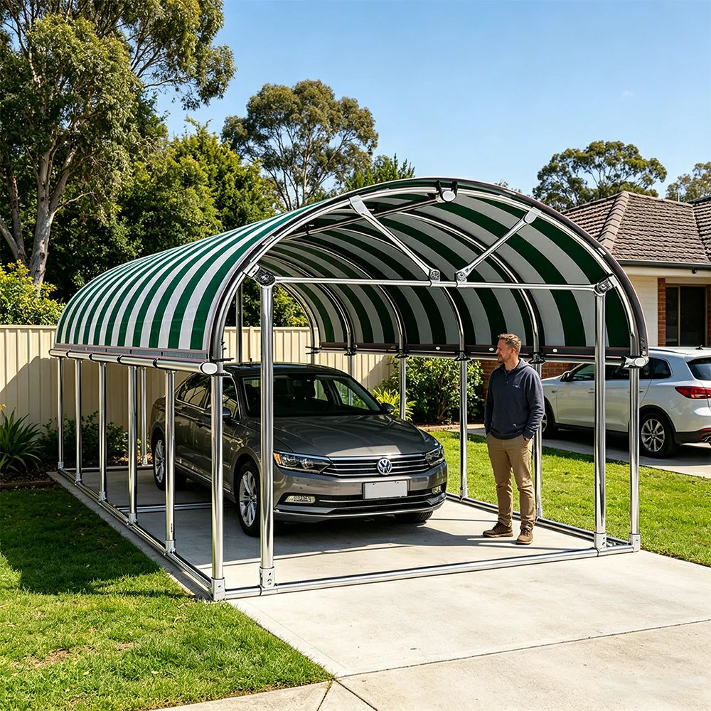 SOLARA Outdoor Car Canopy Sun Shade Waterproof Reinforced Frame 300/400cm for Driveway Patio Parking - Dark Green