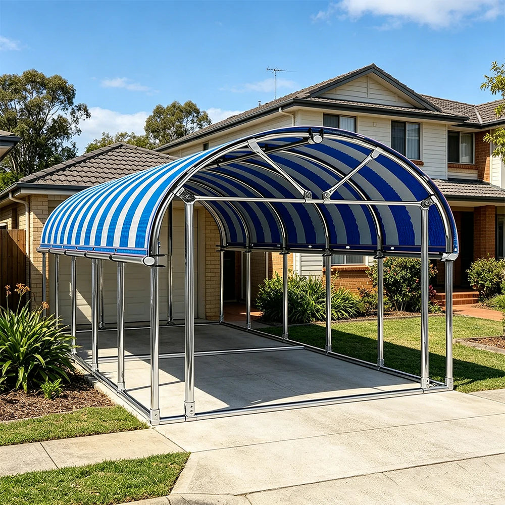 SOLARA Outdoor Car Canopy Sun Shade Waterproof Reinforced Frame 300/400cm for Driveway Patio Parking - Blue&White