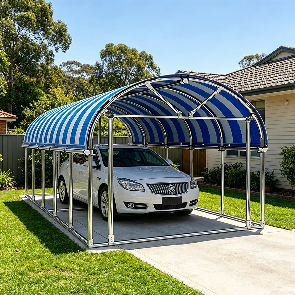 SOLARA Outdoor Car Canopy Sun Shade Waterproof Reinforced Frame 300/400cm for Driveway Patio Parking - Blue&White