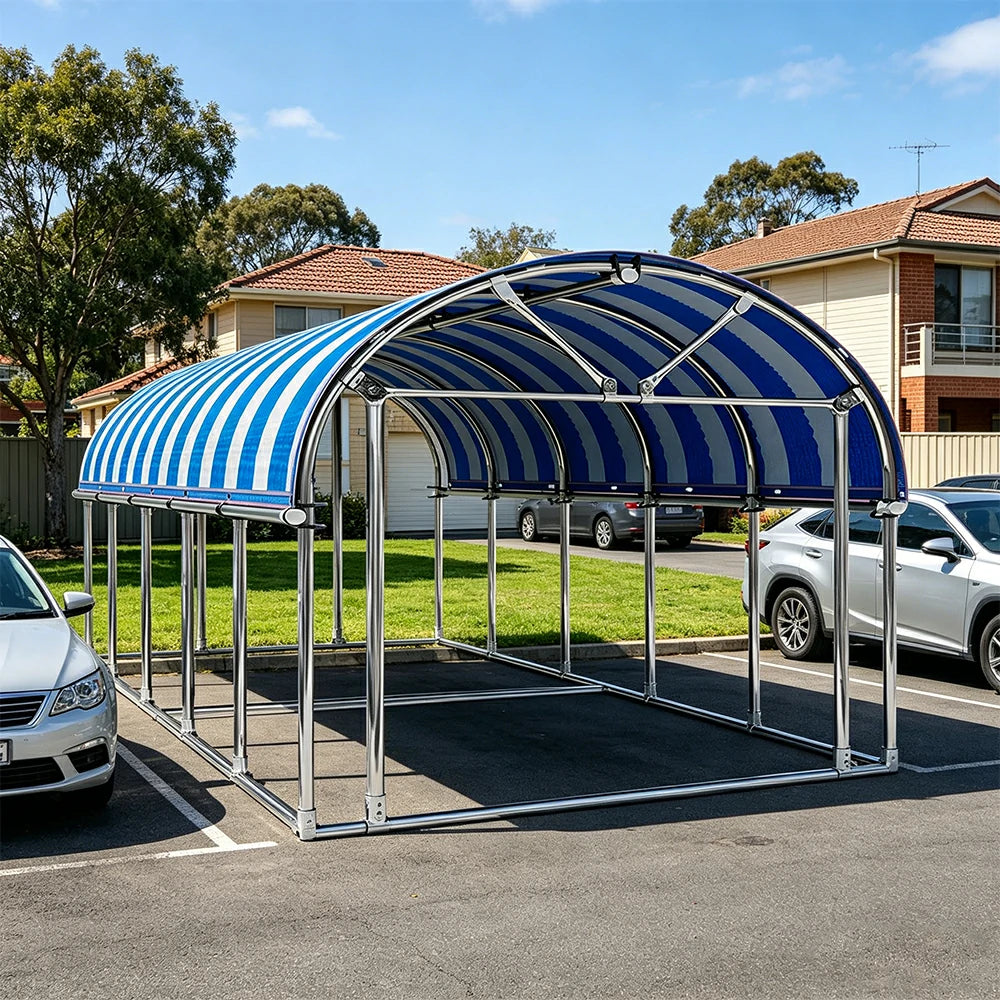 SOLARA Outdoor Car Canopy Sun Shade Waterproof Reinforced Frame 300/400cm for Driveway Patio Parking - Blue&White