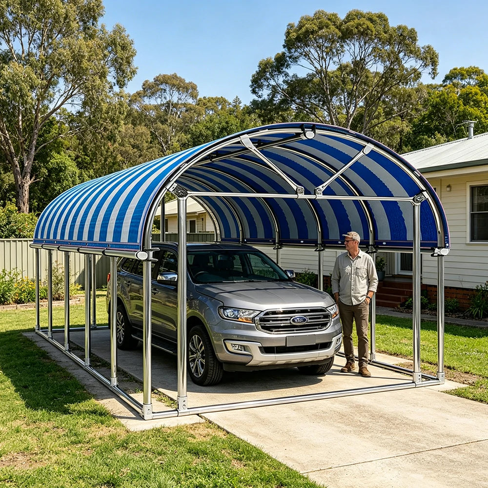 SOLARA Outdoor Car Canopy Sun Shade Waterproof Reinforced Frame 300/400cm for Driveway Patio Parking - Blue&White