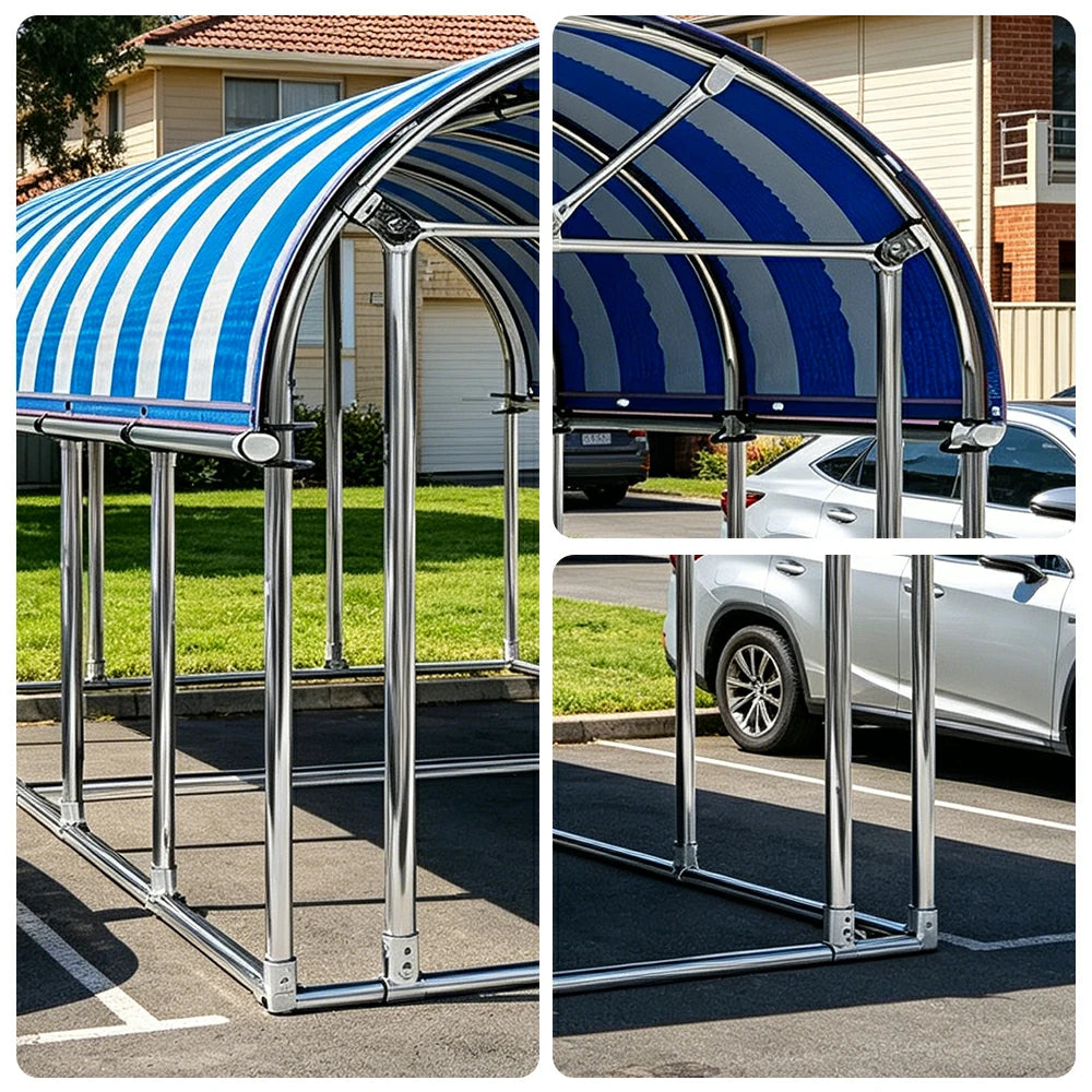 SOLARA Outdoor Car Canopy Sun Shade Waterproof Reinforced Frame 300/400cm for Driveway Patio Parking - Blue&White