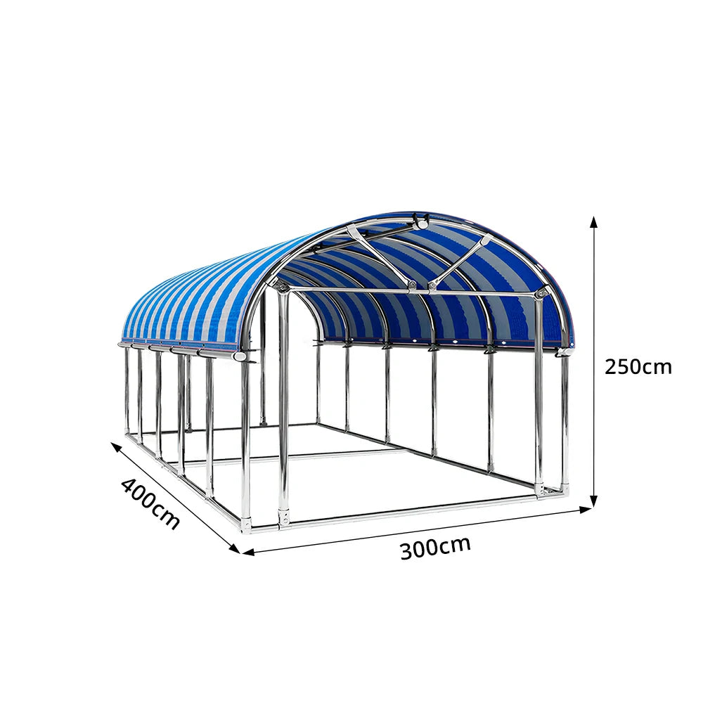 SOLARA Outdoor Car Canopy Sun Shade Waterproof Reinforced Frame 300/400cm for Driveway Patio Parking - Blue&White