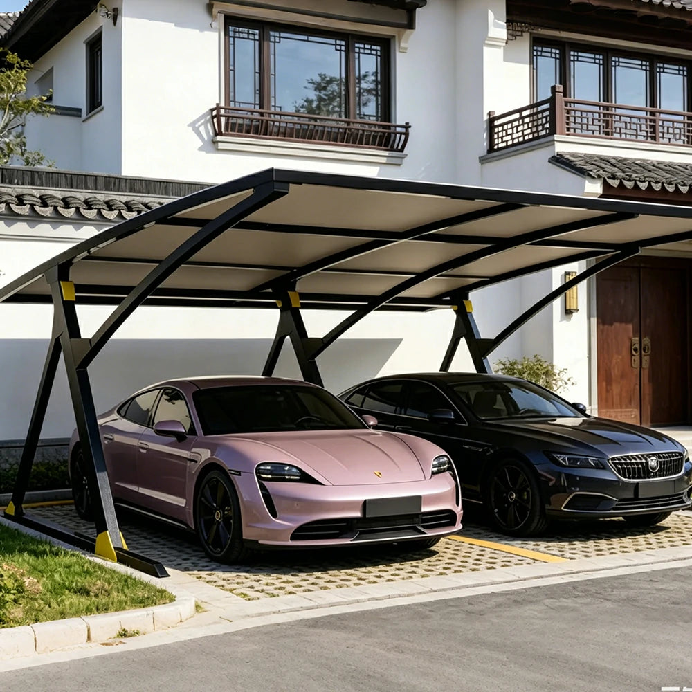 SOLARA Premium Outdoor Carport Carbon Steel Frame UV Resistant Waterproof Large Coverage for Driveway Backyard Parking - Black