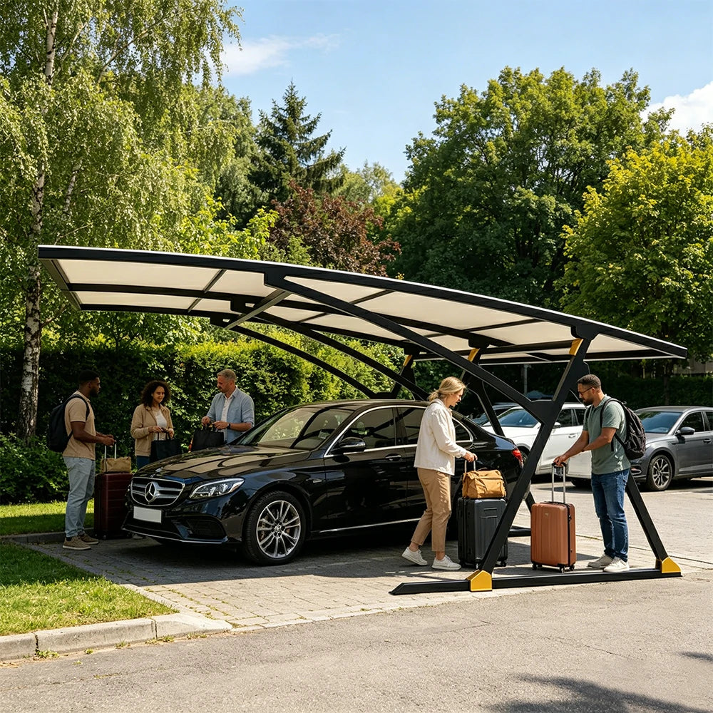 SOLARA Premium Outdoor Carport Carbon Steel Frame UV Resistant Waterproof Large Coverage for Driveway Backyard Parking - Black