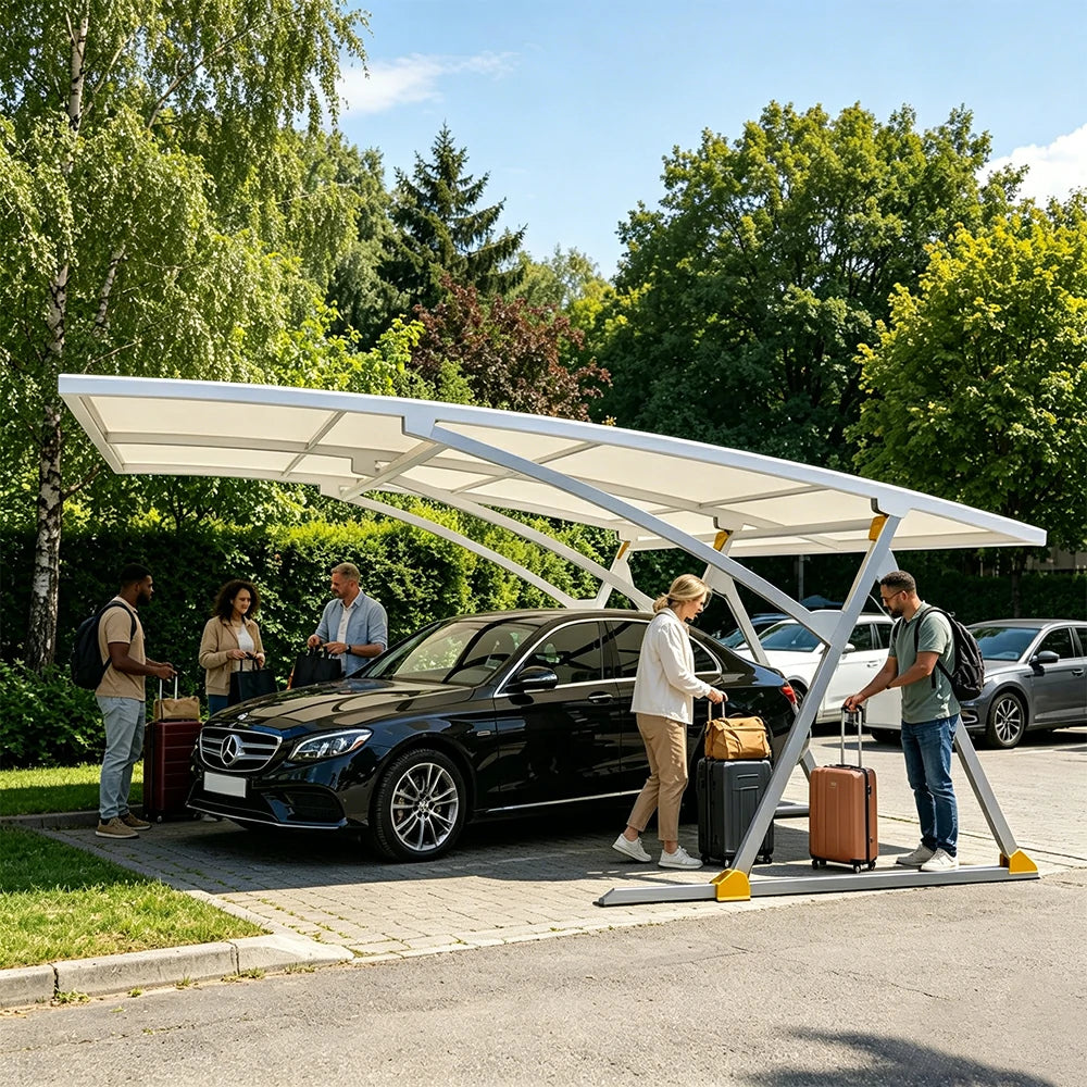 SOLARA Premium Outdoor Carport Carbon Steel Frame UV Resistant Waterproof Large Coverage for Driveway Backyard Parking - White