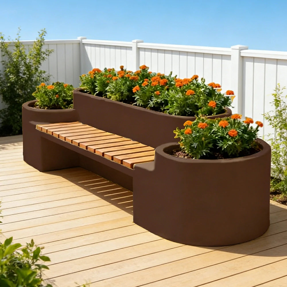 SOLARA 120/150/180cm Outdoor Metal Planter Box Thick Galvanized Steel Frame with High-Temp Coating for Commercial Patio Terrace - Coffee