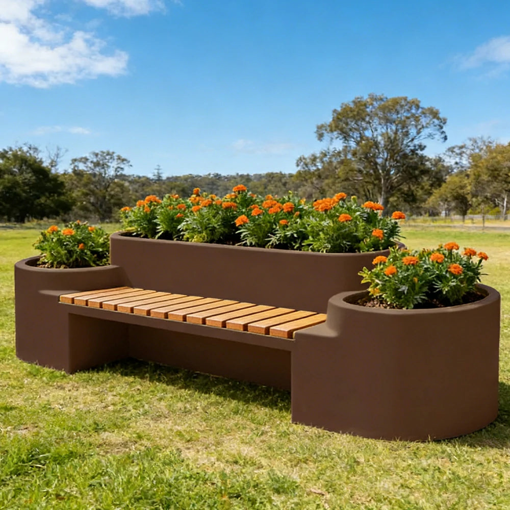 SOLARA 120/150/180cm Outdoor Metal Planter Box Thick Galvanized Steel Frame with High-Temp Coating for Commercial Patio Terrace - Coffee