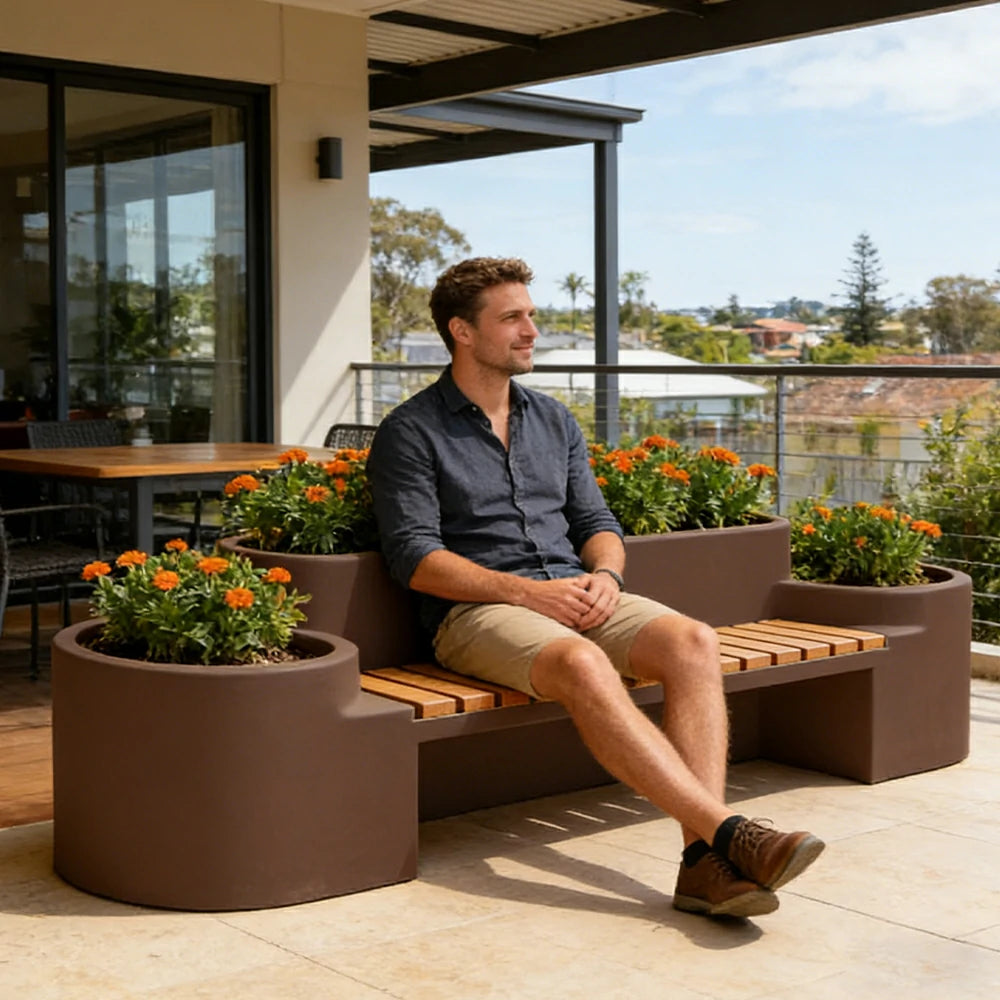 SOLARA 120/150/180cm Outdoor Metal Planter Box Thick Galvanized Steel Frame with High-Temp Coating for Commercial Patio Terrace - Coffee