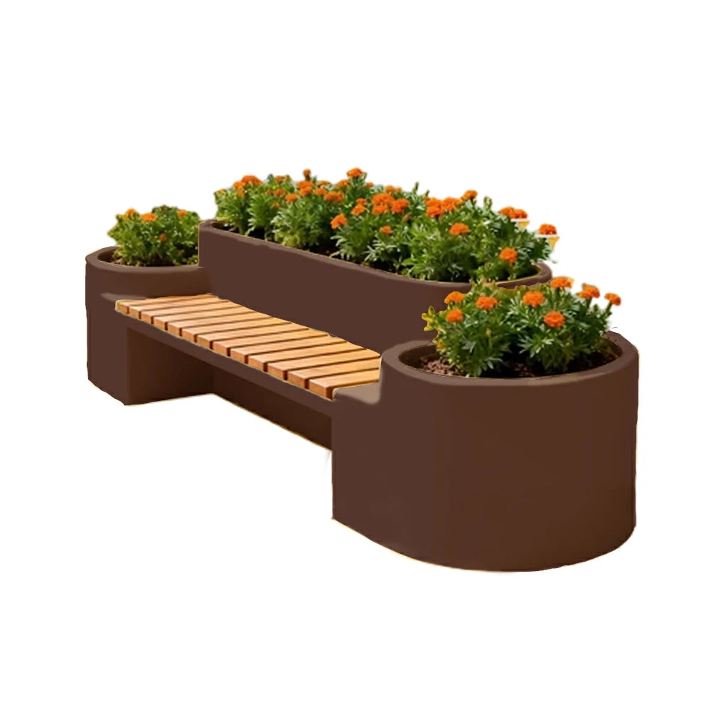 SOLARA 120/150/180cm Outdoor Metal Planter Box Thick Galvanized Steel Frame with High-Temp Coating for Commercial Patio Terrace - Coffee