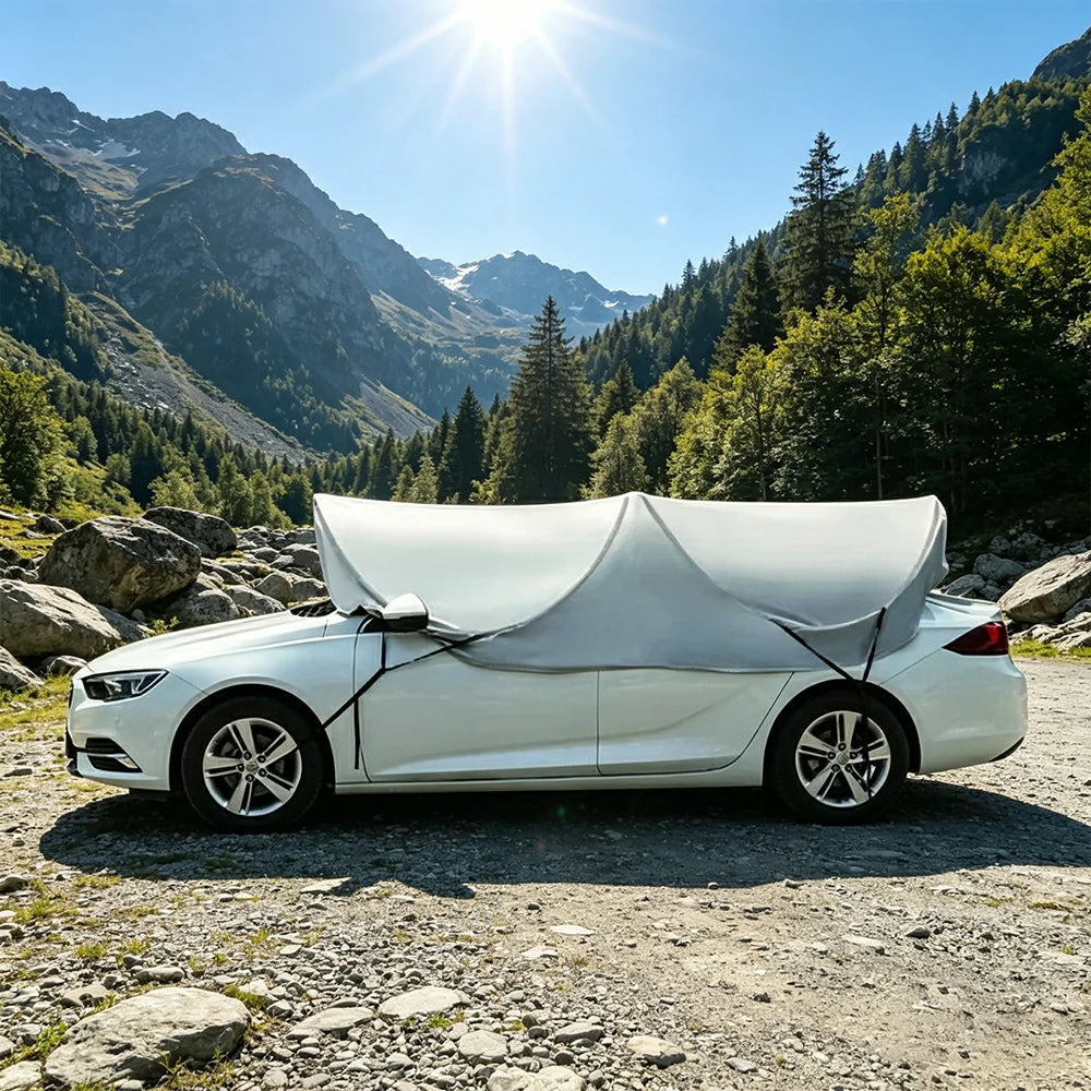 SOLARA Pop Up Car Sunshade Cover Blackout UV Protection Heat Insulation Portable for Outdoor Parking Sedan SUV - Silver