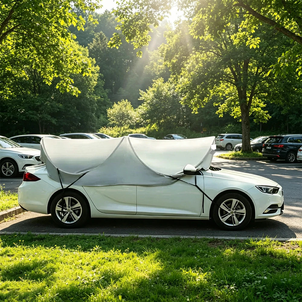 SOLARA Pop Up Car Sunshade Cover Blackout UV Protection Heat Insulation Portable for Outdoor Parking Sedan SUV - Silver
