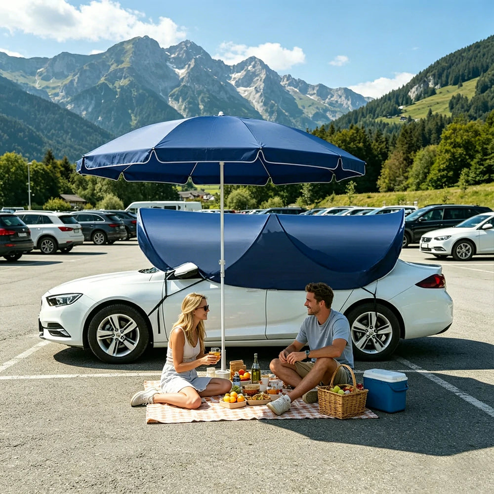 SOLARA Pop Up Car Sunshade Cover Blackout UV Protection Heat Insulation Portable for Outdoor Parking Sedan SUV - Blue