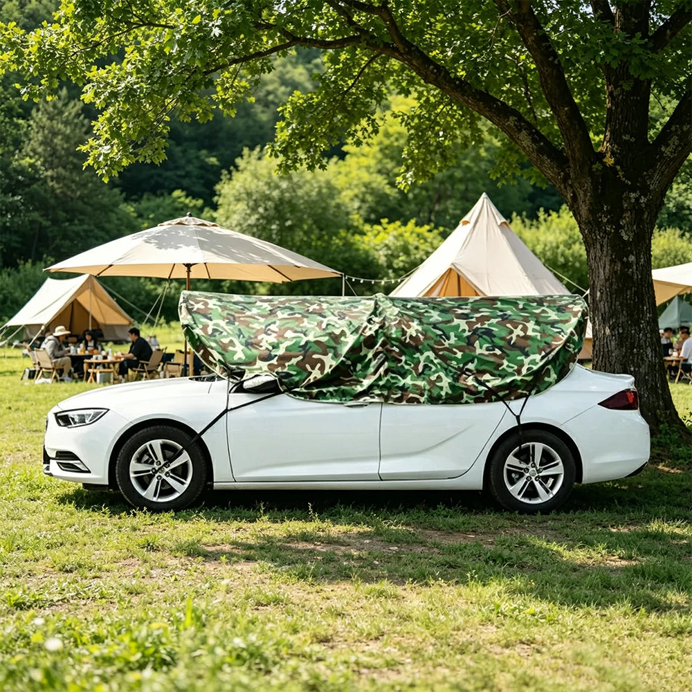 SOLARA Pop Up Car Sunshade Cover Blackout UV Protection Heat Insulation Portable for Outdoor Parking Sedan SUV - Camouflage