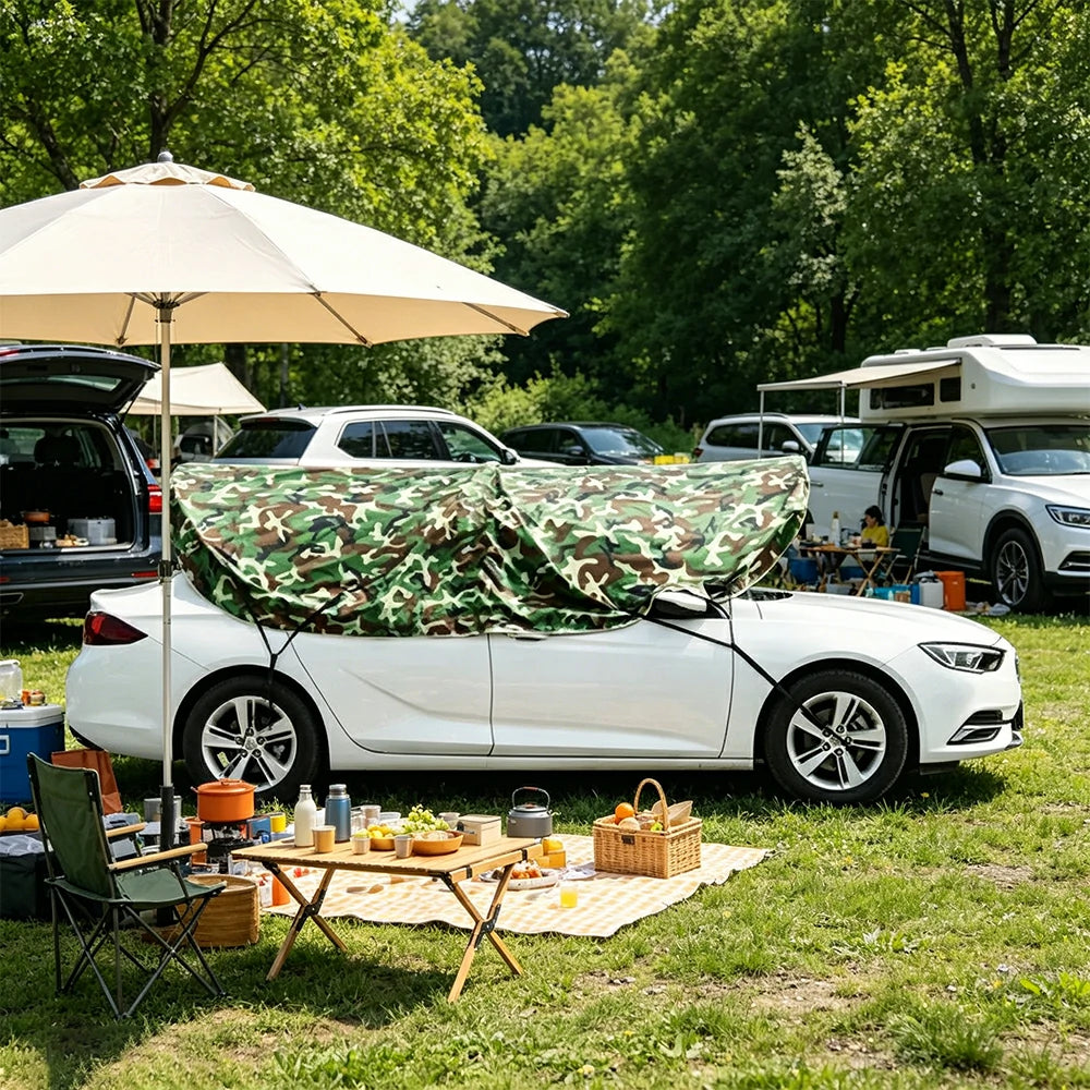 SOLARA Pop Up Car Sunshade Cover Blackout UV Protection Heat Insulation Portable for Outdoor Parking Sedan SUV - Camouflage