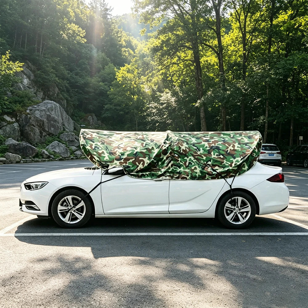 SOLARA Pop Up Car Sunshade Cover Blackout UV Protection Heat Insulation Portable for Outdoor Parking Sedan SUV - Camouflage