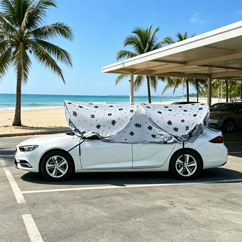 SOLARA Pop Up Car Sunshade Cover Cartoon Pattern Blackout UV Protection Heat Insulation Portable for Outdoor Parking Sedan SUV