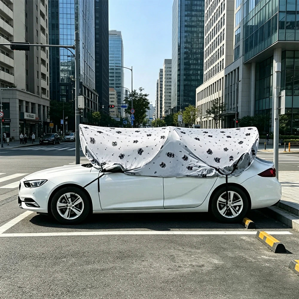 SOLARA Pop Up Car Sunshade Cover Cartoon Pattern Blackout UV Protection Heat Insulation Portable for Outdoor Parking Sedan SUV