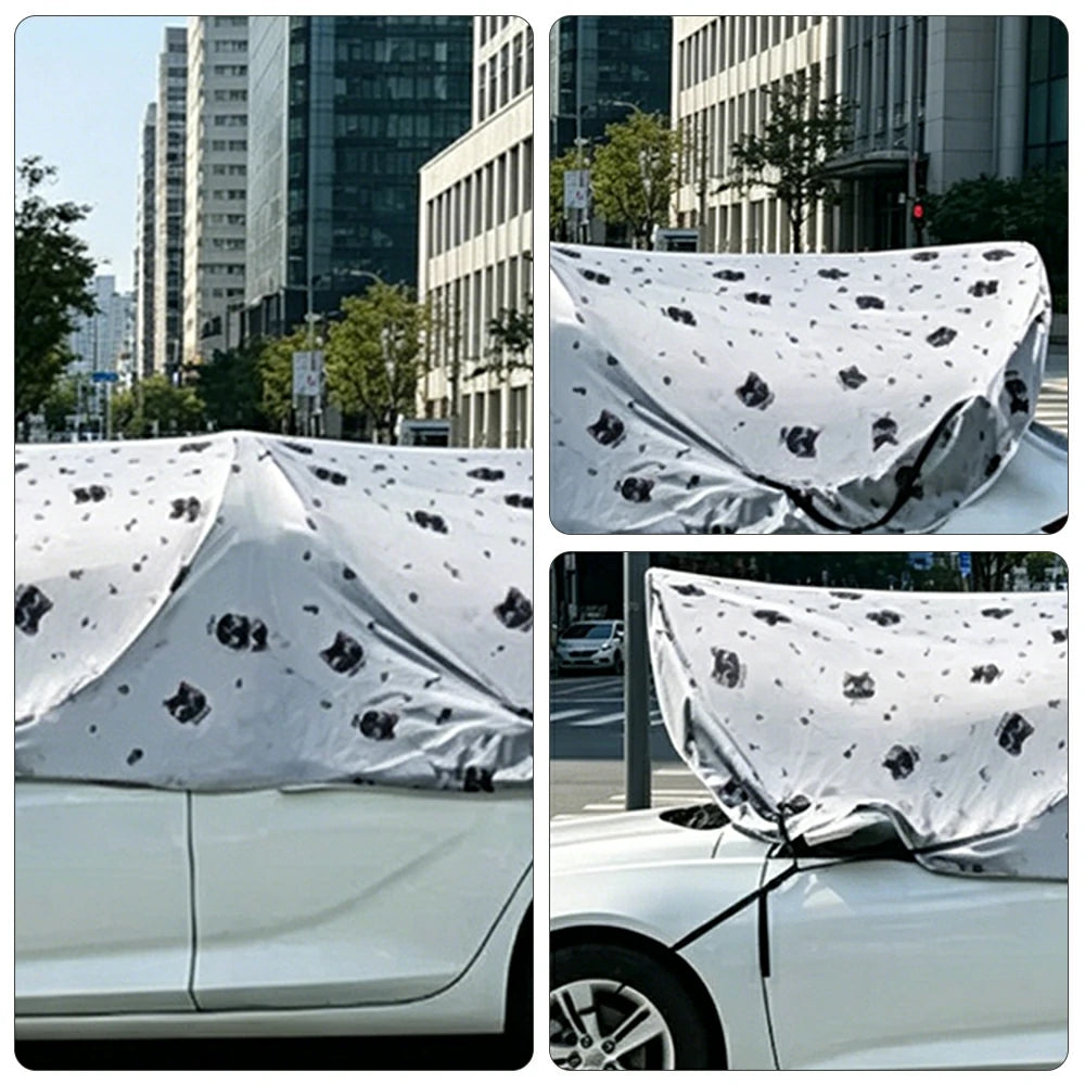 SOLARA Pop Up Car Sunshade Cover Cartoon Pattern Blackout UV Protection Heat Insulation Portable for Outdoor Parking Sedan SUV