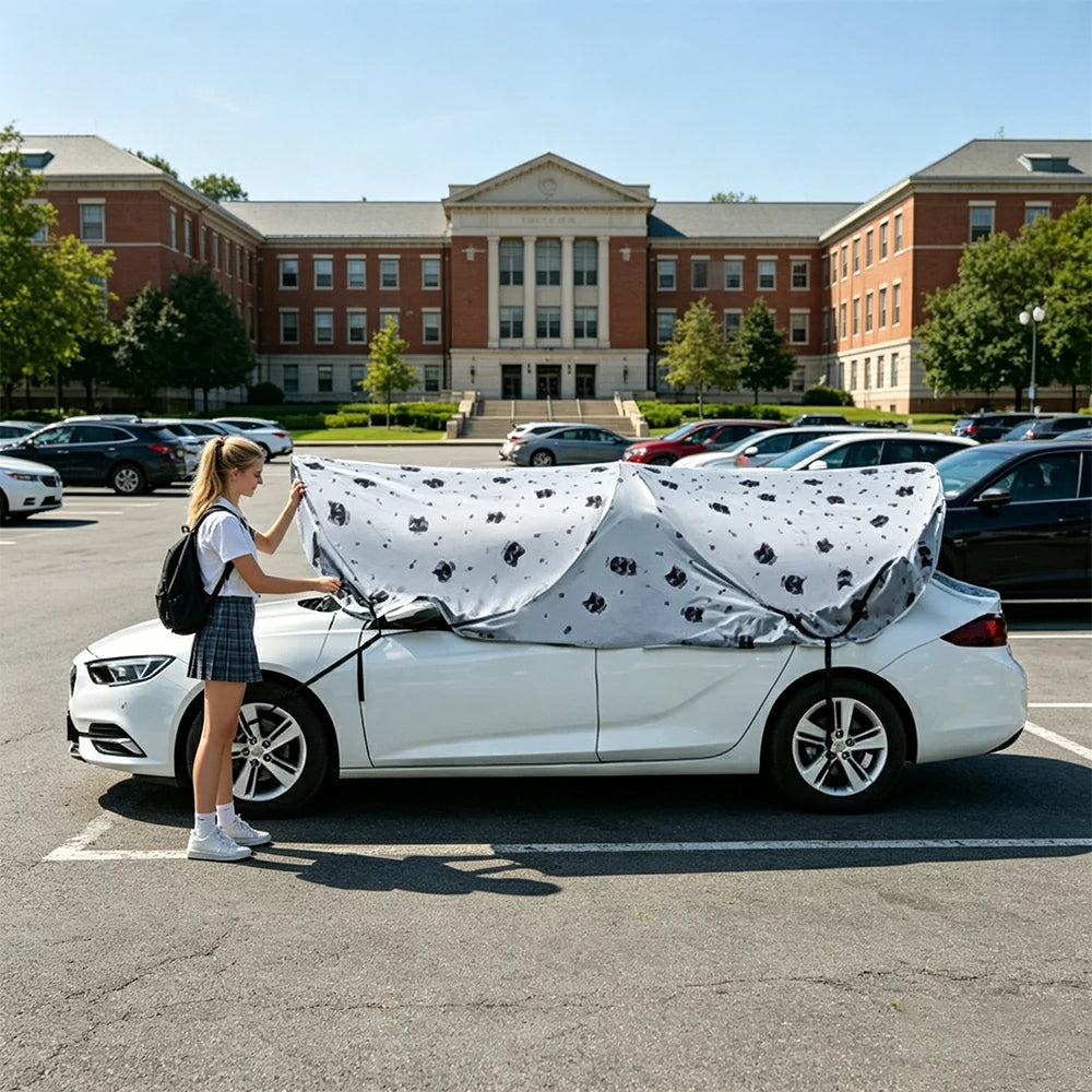 SOLARA Pop Up Car Sunshade Cover Cartoon Pattern Blackout UV Protection Heat Insulation Portable for Outdoor Parking Sedan SUV