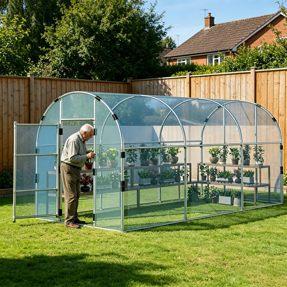 SOLARA Outdoor Greenhouse High Transparency Cover Reinforced Galvanized Steel Frame Weatherproof 400/600cm for Garden Backyard Planting