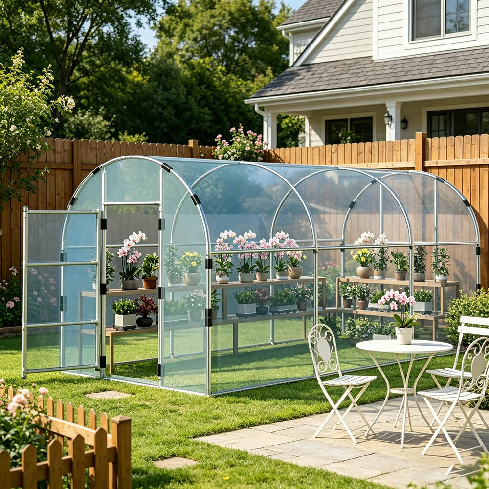 SOLARA Outdoor Greenhouse High Transparency Cover Reinforced Galvanized Steel Frame Weatherproof 400/600cm for Garden Backyard Planting