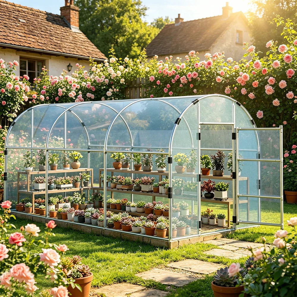 SOLARA Outdoor Greenhouse High Transparency Cover Reinforced Galvanized Steel Frame Weatherproof 400/600cm for Garden Backyard Planting