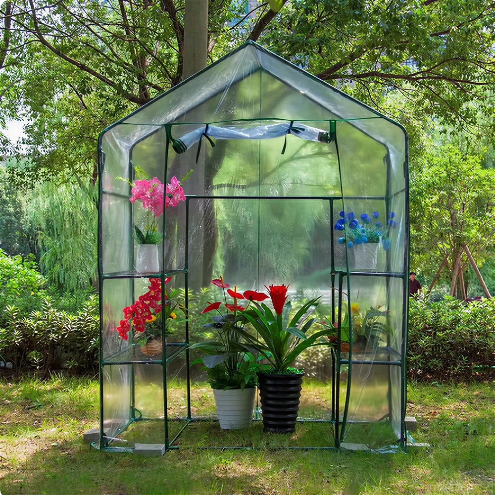 SOLARA Mini Walk-in Greenhouse Single Tier Transparent Cover Breathable Mesh Roll-Up Door Compact Design for Balcony Garden
