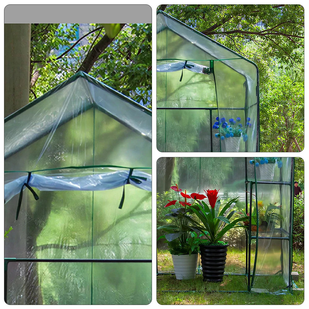SOLARA Mini Walk-in Greenhouse Single Tier Transparent Cover Breathable Mesh Roll-Up Door Compact Design for Balcony Garden