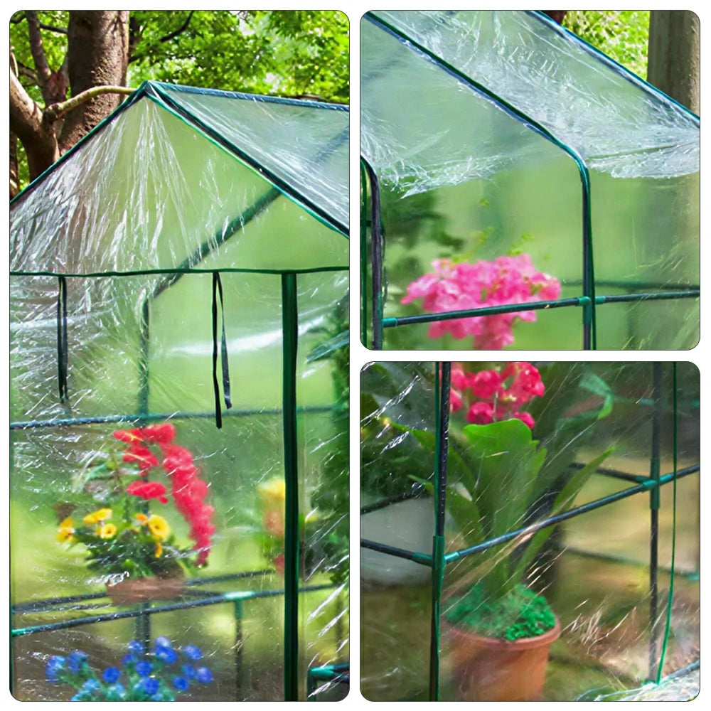 SOLARA Mini Walk-in Greenhouse 2-Tier Transparent Cover Breathable Mesh Roll-Up Door Compact Design for Balcony Garden