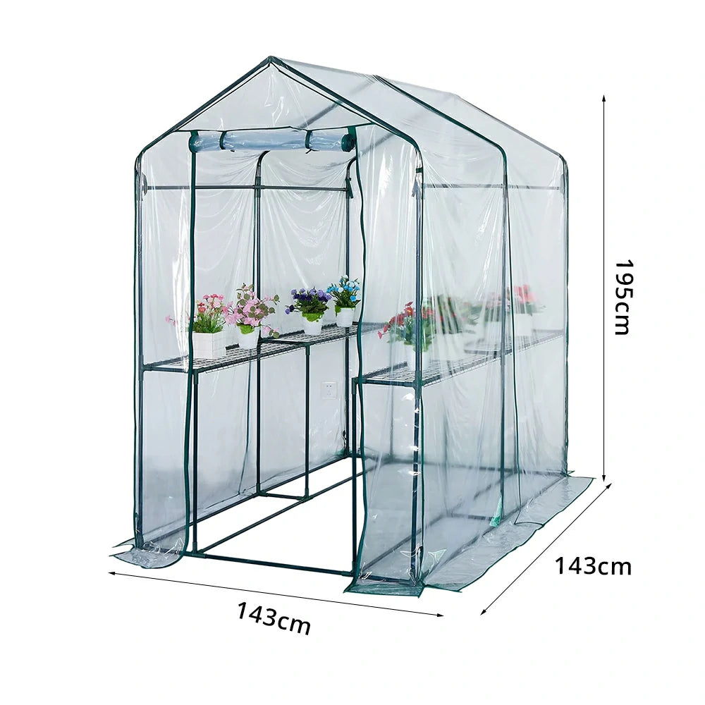 SOLARA Mini Walk-in Greenhouse 2-Tier Transparent Cover Breathable Mesh Roll-Up Door Compact Design for Balcony Garden