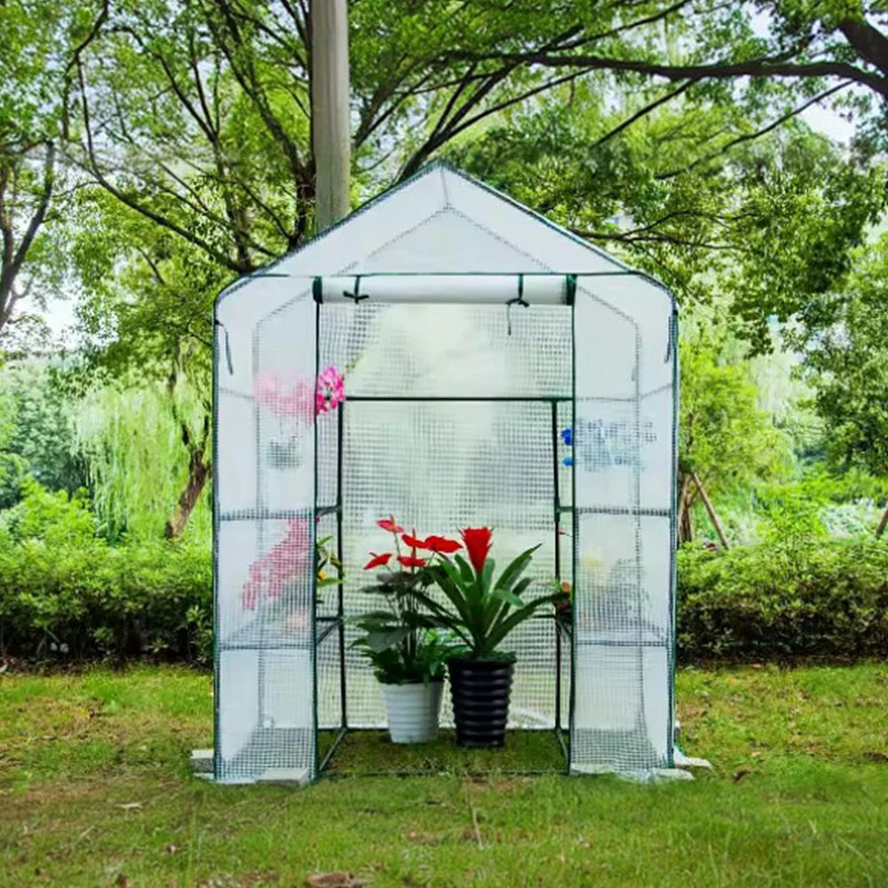 SOLARA Mini Walk-in Greenhouse Single Tier White Cover Breathable Mesh Roll-Up Door Compact Design for Balcony Garden