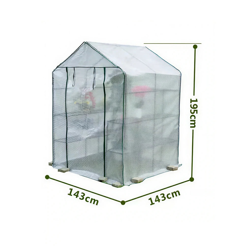 SOLARA Mini Walk-in Greenhouse 2-Tier White Cover Breathable Mesh Roll-Up Door Compact Design for Balcony Garden