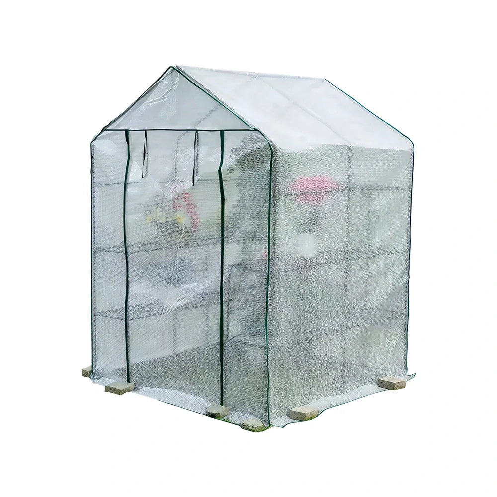 SOLARA Mini Walk-in Greenhouse 2-Tier White Cover Breathable Mesh Roll-Up Door Compact Design for Balcony Garden