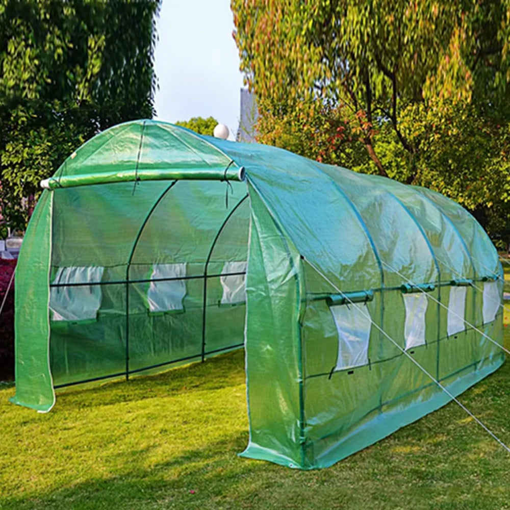 SOLARA Reinforced Outdoor Greenhouse Steel Frame High Light Transmission PE Cover Weatherproof for Garden Backyard Planting - Green
