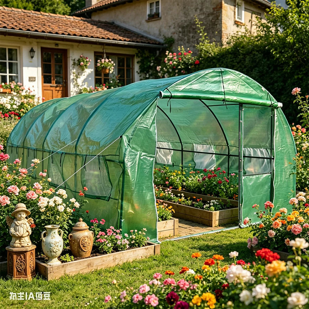 SOLARA Reinforced Outdoor Greenhouse Steel Frame High Light Transmission PE Cover Weatherproof for Garden Backyard Planting - Green