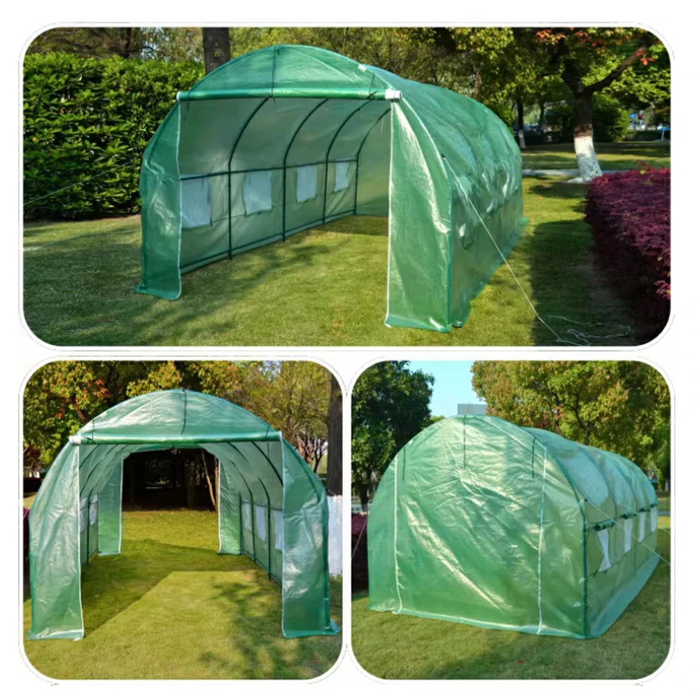 SOLARA Reinforced Outdoor Greenhouse Steel Frame High Light Transmission PE Cover Weatherproof for Garden Backyard Planting - Green
