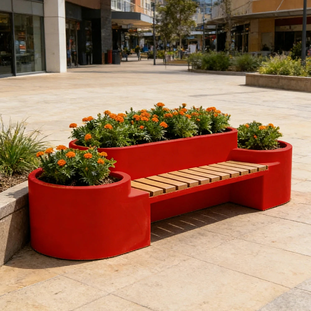 SOLARA 120/150/180cm Outdoor Metal Planter Box Thick Galvanized Steel Frame with High-Temp Coating for Commercial Patio Terrace - Red