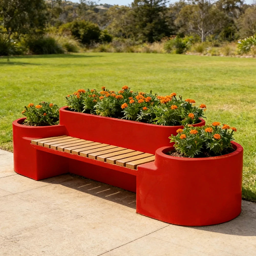 SOLARA 120/150/180cm Outdoor Metal Planter Box Thick Galvanized Steel Frame with High-Temp Coating for Commercial Patio Terrace - Red
