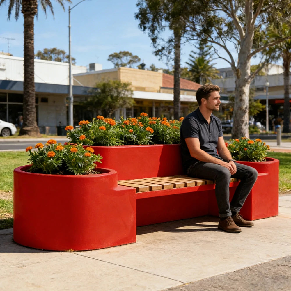SOLARA 120/150/180cm Outdoor Metal Planter Box Thick Galvanized Steel Frame with High-Temp Coating for Commercial Patio Terrace - Red