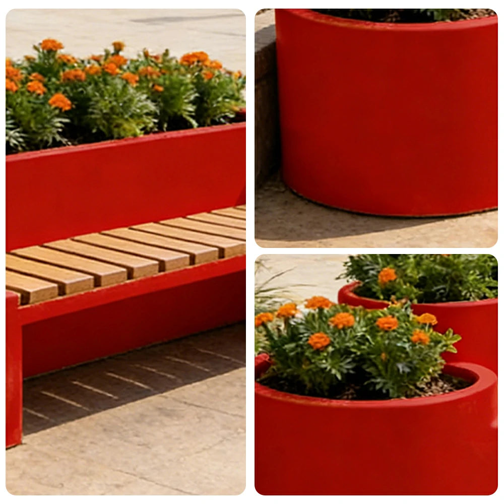 SOLARA 120/150/180cm Outdoor Metal Planter Box Thick Galvanized Steel Frame with High-Temp Coating for Commercial Patio Terrace - Red