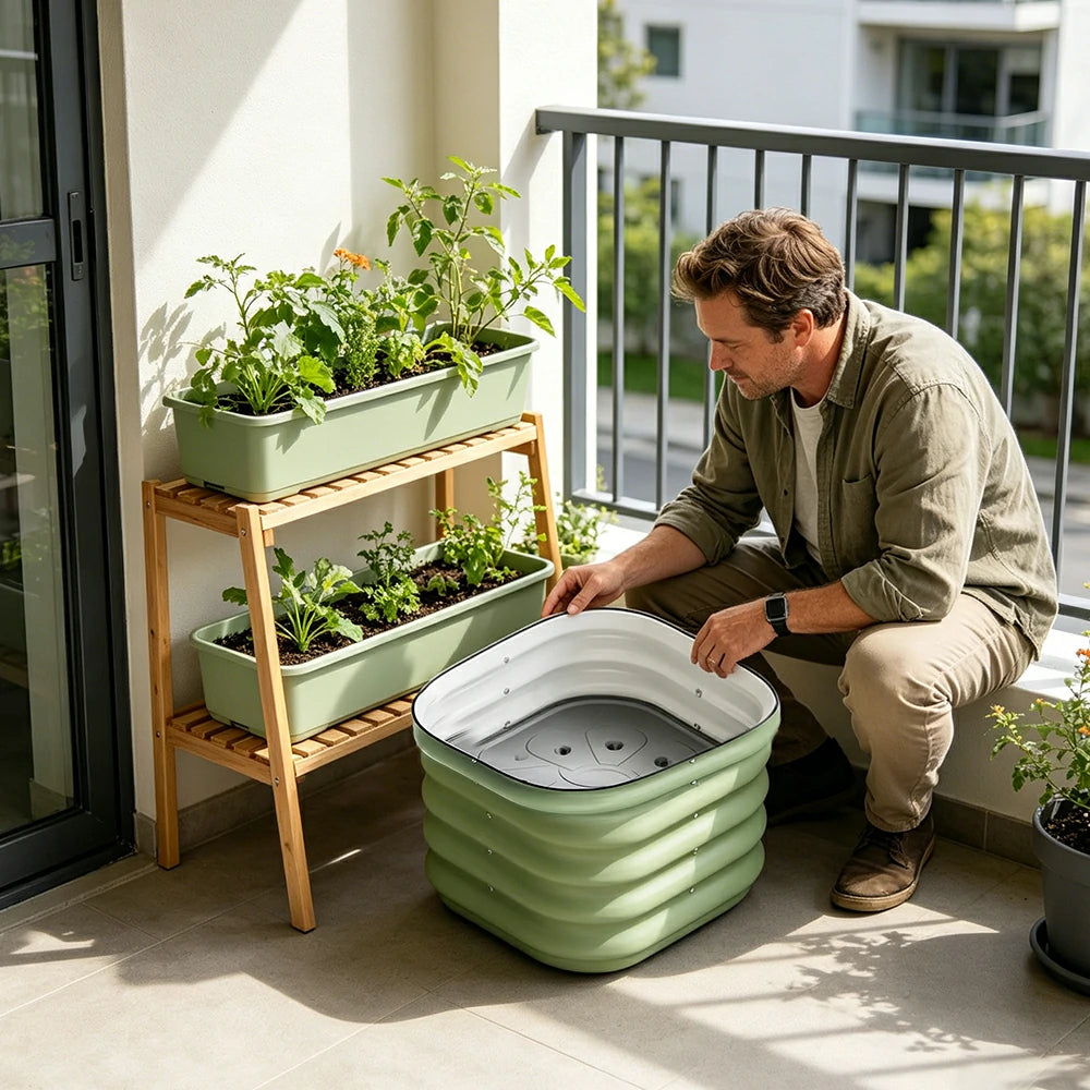 SOLARA Modular Raised Garden Bed with Water Reservoir Reinforced Outdoor Planter Box 40x40x28cm for Balcony Courtyard