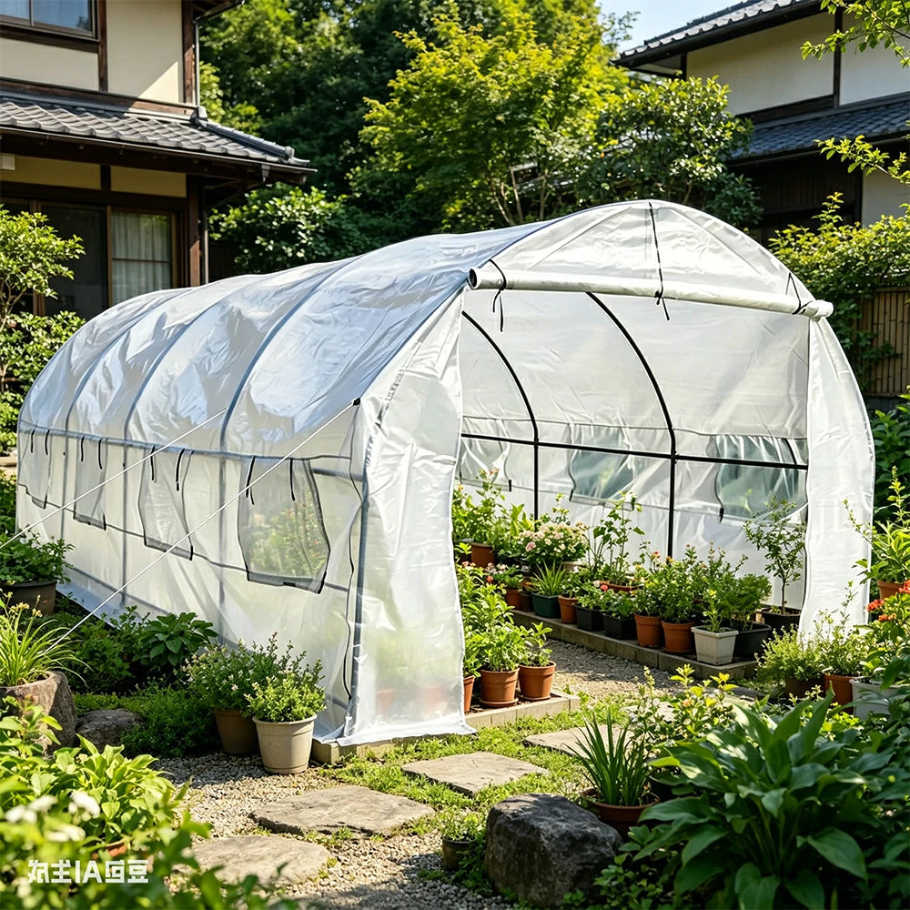 SOLARA Reinforced Outdoor Greenhouse Steel Frame High Light Transmission PE Cover Weatherproof for Garden Backyard Planting - White