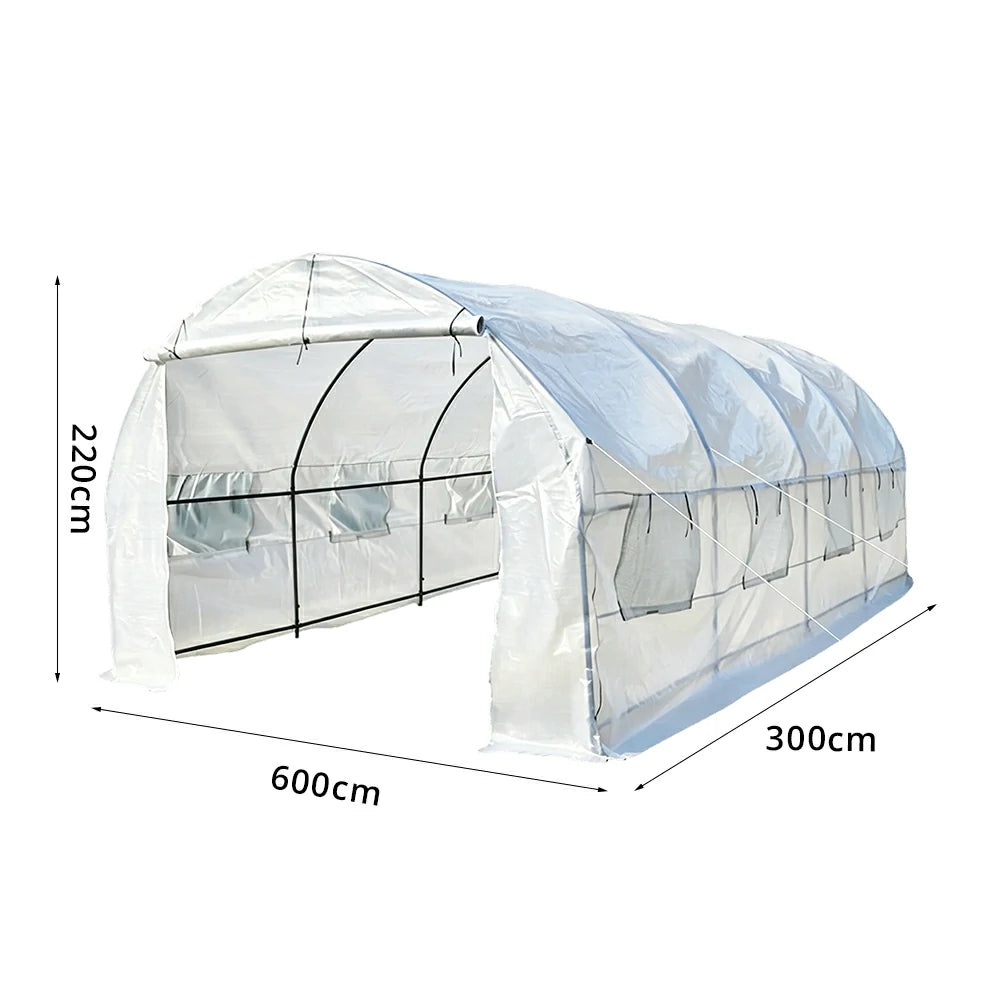 SOLARA Reinforced Outdoor Greenhouse Steel Frame High Light Transmission PE Cover Weatherproof for Garden Backyard Planting - White