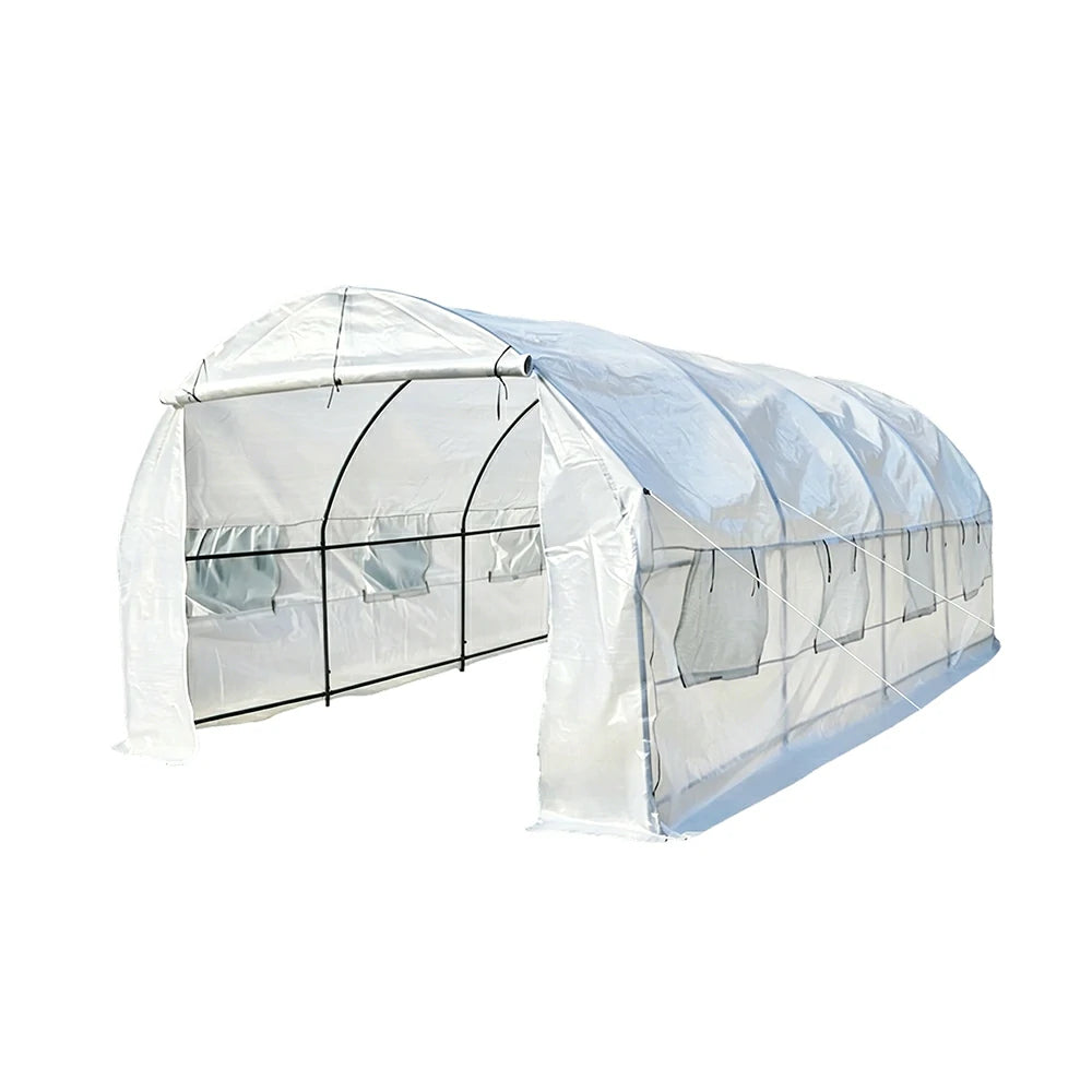 SOLARA Reinforced Outdoor Greenhouse Steel Frame High Light Transmission PE Cover Weatherproof for Garden Backyard Planting - White