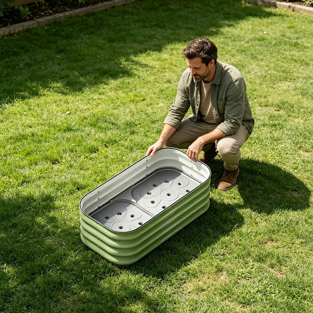 SOLARA Modular Raised Garden Bed with Water Reservoir Reinforced Outdoor Planter Box 80x40x28cm for Balcony Courtyard