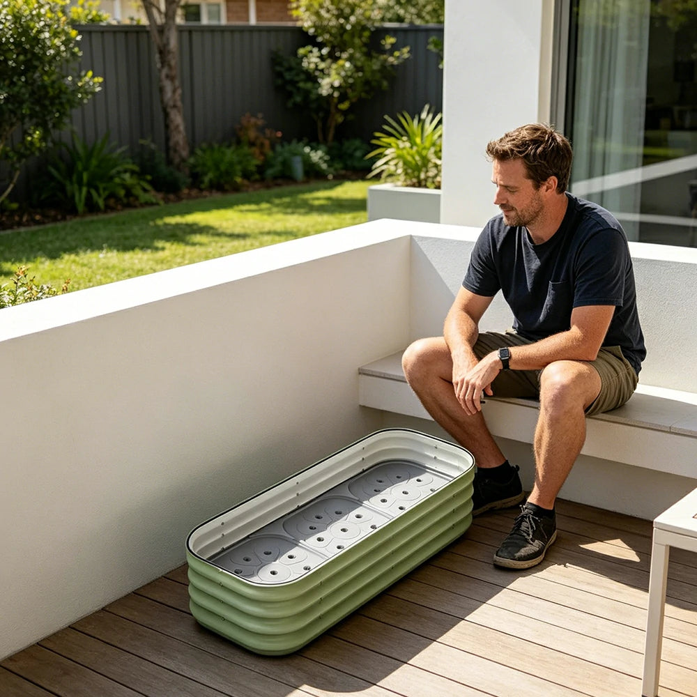 SOLARA Modular Raised Garden Bed with Water Reservoir Reinforced Outdoor Planter Box 120x40x28cm for Balcony Courtyard