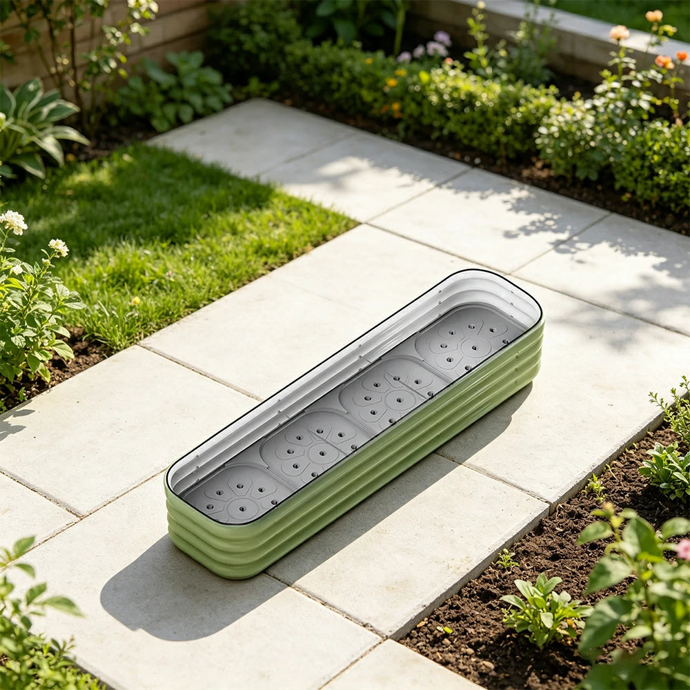 SOLARA Modular Raised Garden Bed with Water Reservoir Reinforced Outdoor Planter Box 160x40x28cm for Balcony Courtyard